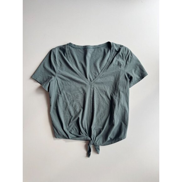 LULULEMON Knot Gonna Fly Graphite Green Pima Cotton Front Tie T-Shirt, Size S - Picture 9 of 13